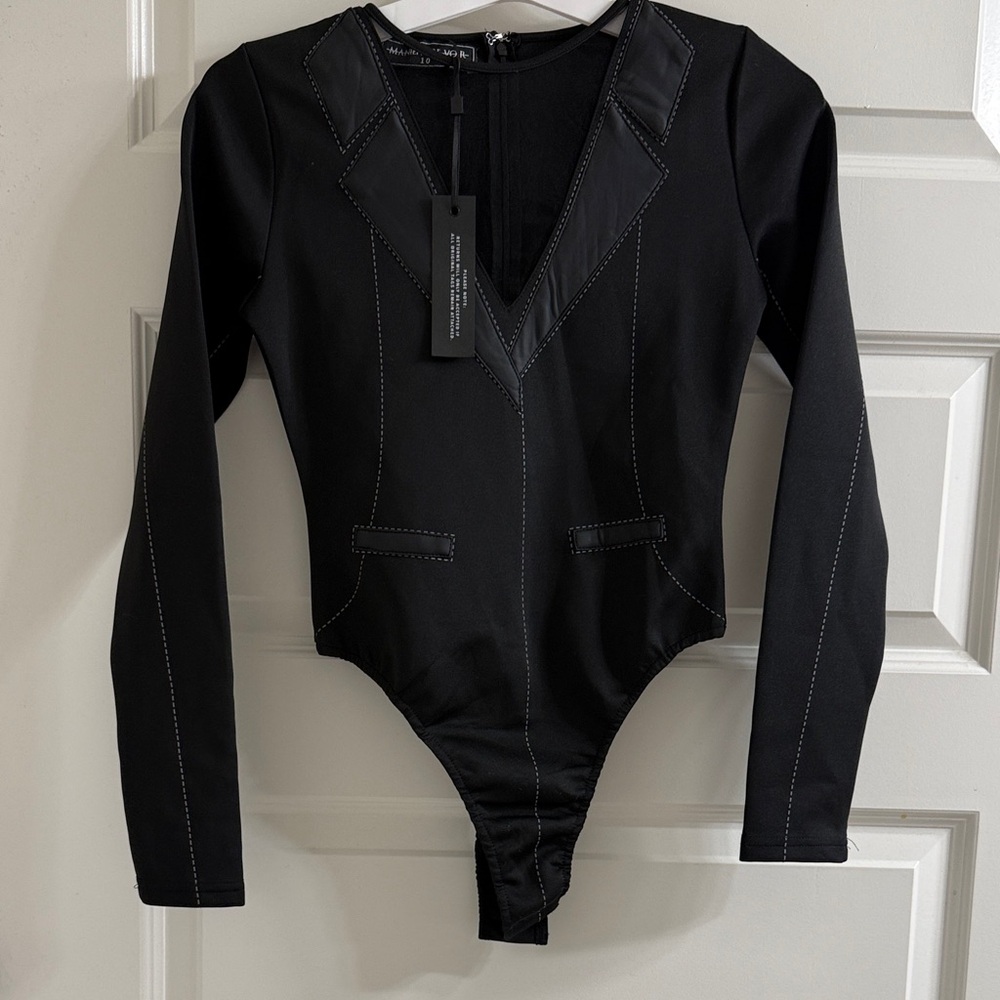 Maniere De Vior Black Tuxedo style Sexy Bodysuit